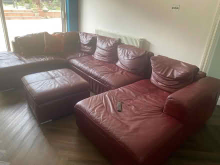 Photo of free 6 seater burgundy Sofa with stool (Lozells B20) #1