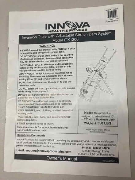 Photo of free Innova Inversion Table (Manchester) #3