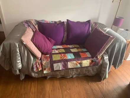 Photo of free Sofa, two seater, and pouffe (Marple) #1