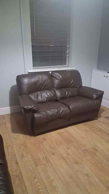 Photo of free x 2 Faux Brown Leather 2 Seater Sofa (Sankey Bridges WA5) #1