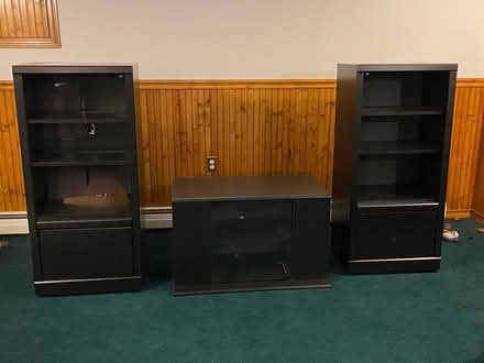 Photo of free Black TV Stand, 2 Media Cabinets (Easthampton) #1
