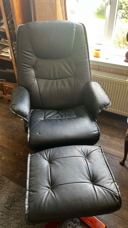 Photo of free Black faux leather recliner with footstool (Salvington BN14) #1