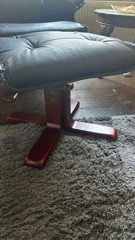 Photo of free Black faux leather recliner with footstool (Salvington BN14) #4