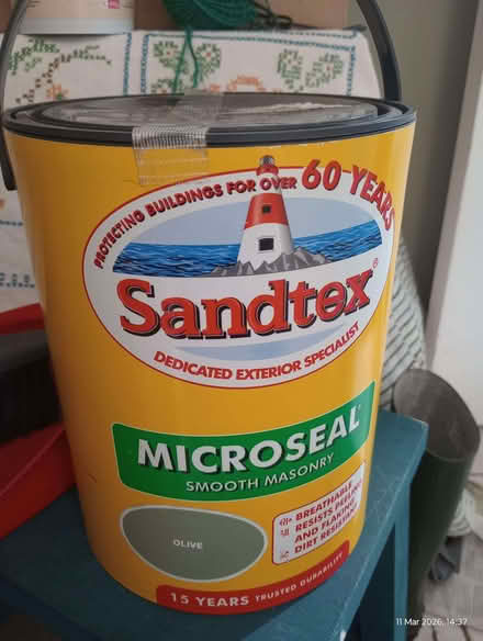 Photo of free Sandtex masonry paint unopened tin olive green 2L (Barry CF63) #1