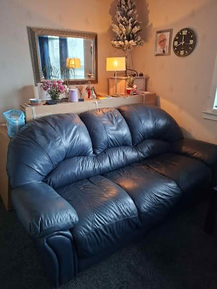 Photo of free Dark blue 3-seater Italian leather couch (Buckhaven KY8) #1