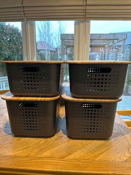 Photo of free 4 x grey Smart Store baskets with bamboo lids (Woodford SK7) #1