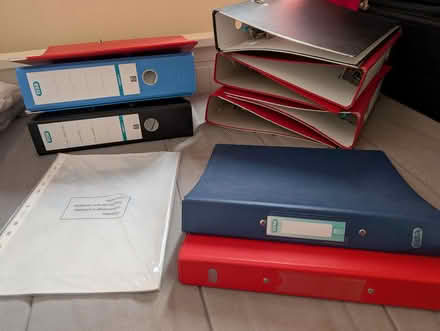 Photo of free 9 Lever Arch folders and plastic pockets (Mill Rd area NN8) #1