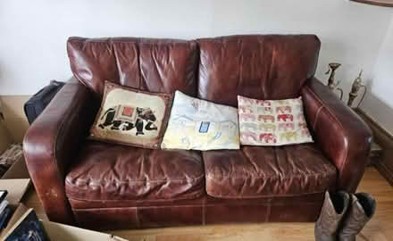 Photo of free Brown leather sofa (Great Yarmouth NR30) #1