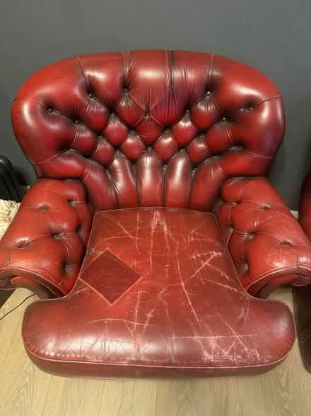 Photo of free Red leather Chesterfield armchairs X 2 (Deptford SE10) #2