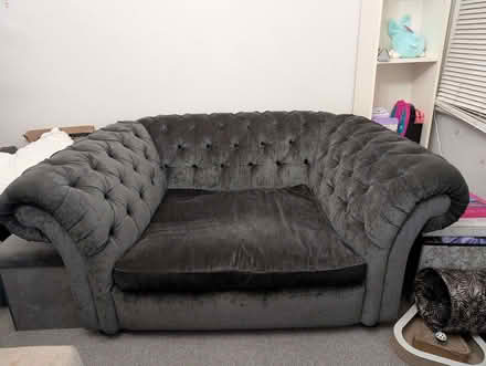 Photo of free One grey chesterfield 2 seater love seat (Bexhill TN39) #1
