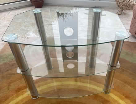 Photo of free Clear Glass TV / Media Stand Unit with cable management (Chirton SN10) #1