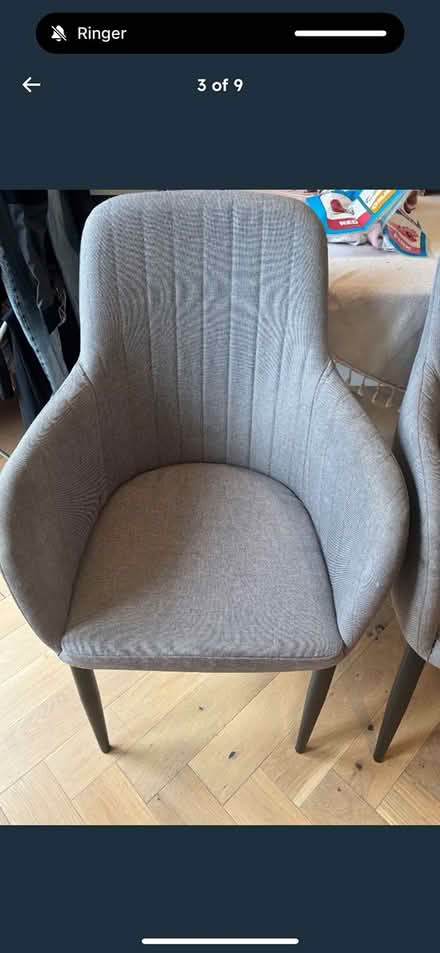 Photo of free 3 Grey upholstered dining chairs (KT15 3TZ) #4