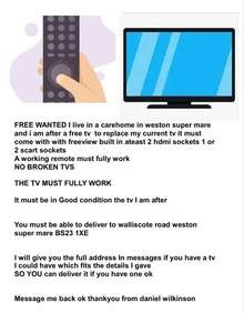 Photo of 0.00 tv with freeview /2 hdmi 1/2 scart must deliver (Weston-super-Mare BS23) #1