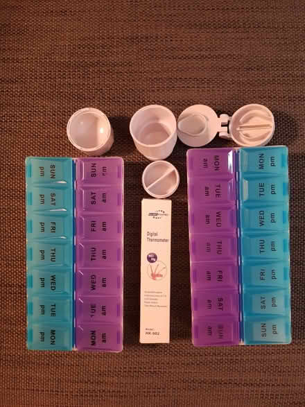 Photo of free Pill boxes & pill cutter & thermometer (Kendal LA9) #1