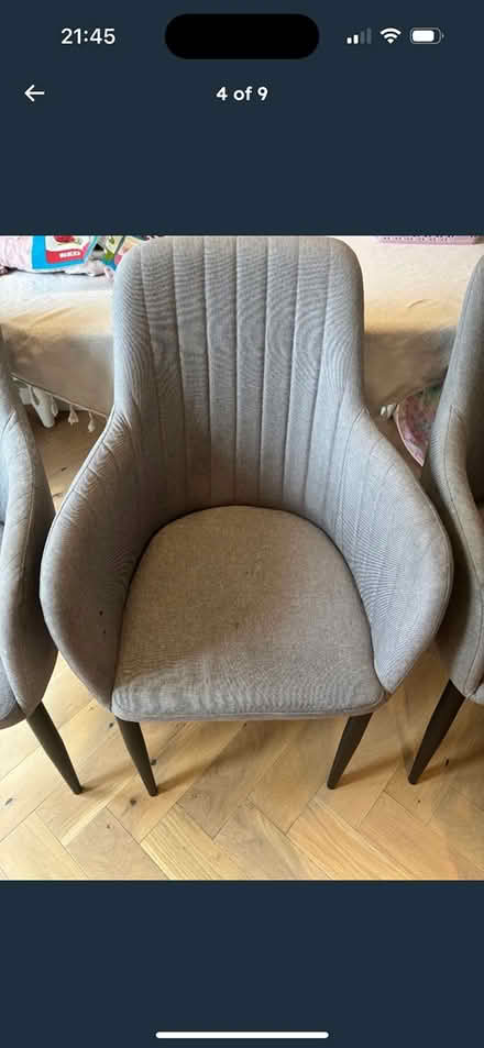 Photo of free 3 Grey upholstered dining chairs (KT15 3TZ) #2