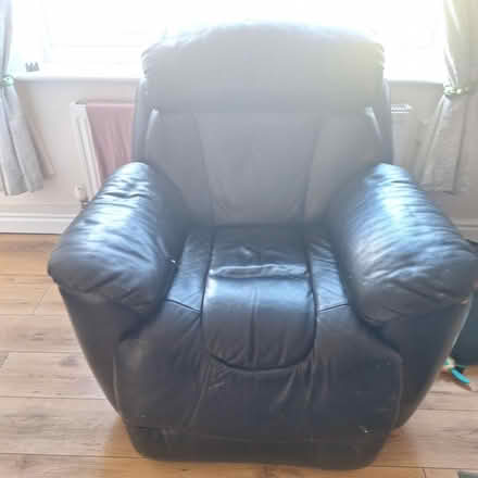 Photo of free Black leather 3 seater n chair (Preston) #1