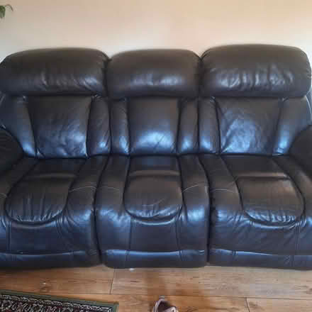 Photo of free Black leather 3 seater n chair (Preston) #2