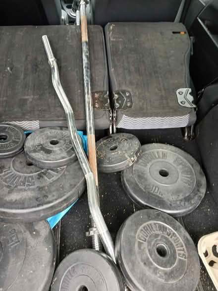 Photo of free Assorted weightlifting weights and bars (Moss Side PR26) #1