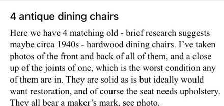 Photo of free Set of 4 old chairs (Clontarf) #1