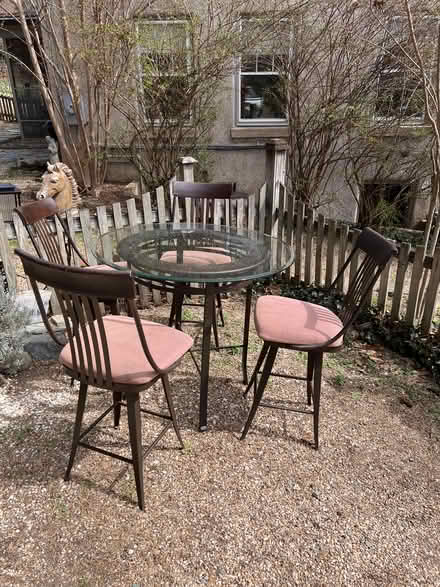 Photo of free Glass-top café table + 4 barstools (Grady Ave & Rugby Rd) #2