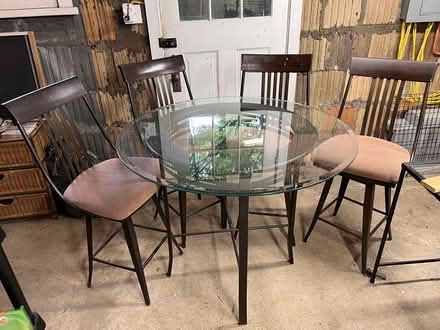 Photo of free Glass-top café table + 4 barstools (Grady Ave & Rugby Rd) #3