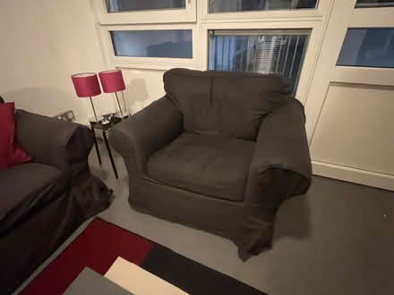Photo of free IKEA 2-Seater Sofa + Armchair with Cushions – Dark Br (Cameron Toll EH16) #3