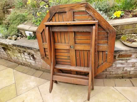 Photo of free Teak Garden Table, Octagonal, 1 m x 1.1 m wide x 0.7 m high (Woodloes Park CV34) #3