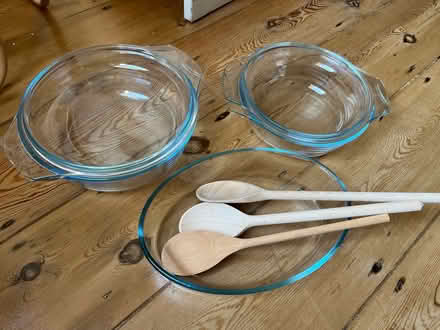Photo of free Pyrex cookware and wooden spoons (SG5) #1