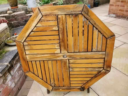 Photo of free Teak Garden Table, Octagonal, 1 m x 1.1 m wide x 0.7 m high (Woodloes Park CV34) #2