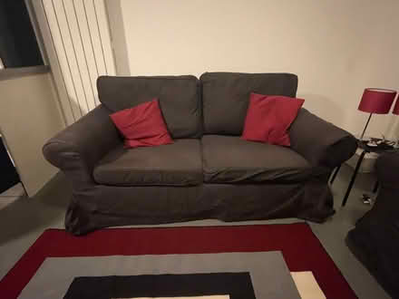 Photo of free IKEA 2-Seater Sofa + Armchair with Cushions – Dark Br (Cameron Toll EH16) #2