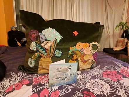 Photo of free Large chunky green vintage cushion with hand sewn flowers (Withdean BN1) #4