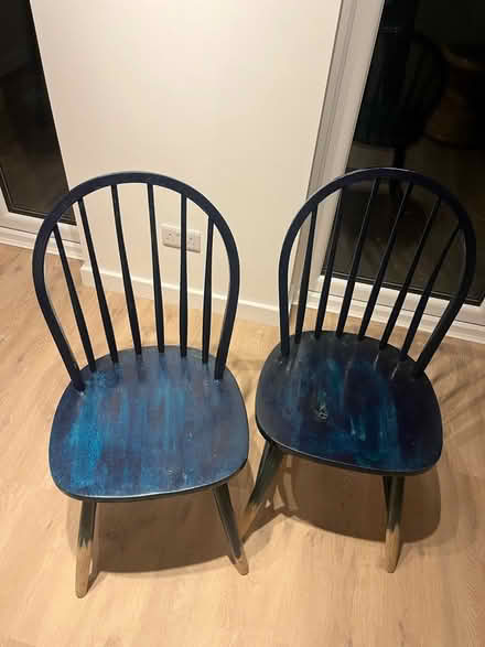 Photo of free 2 blue spindle back chairs (Cheltenham) #1