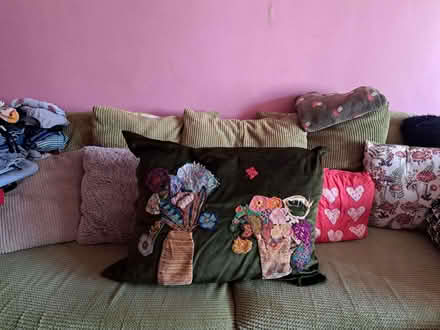 Photo of free Large green vintage cushion with hand sewn flowers (Withdean BN1) #1