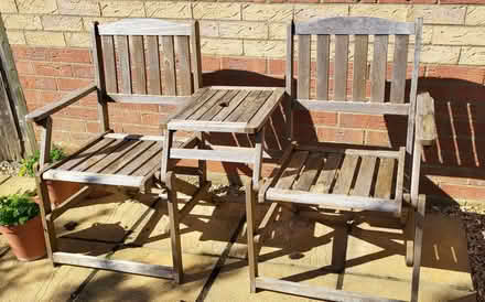 Photo of free 2 Seater 'lovers' wooden bench with central table (Hunstanton PE36) #1