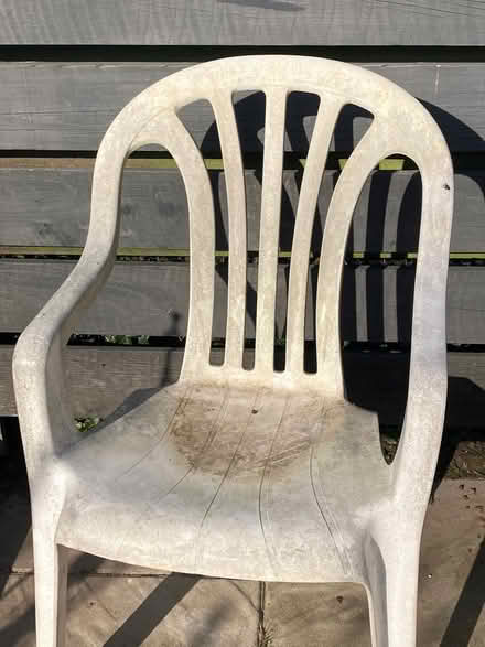 Photo of free 2x white plastic garden chairs (HR6 Yarpole) #3