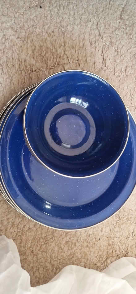 Photo of free 6 blue enamel camping plates and bowls (Northcourt OX14) #1