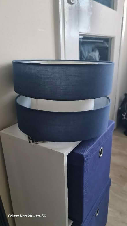 Photo of free Navy and white Ceiling lampshade. From a pet and smoke (Foxwood YO24) #1