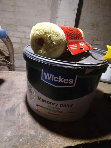 Photo of free Masonry Paint in Sandstone + brush (Cale Green SK3) #1