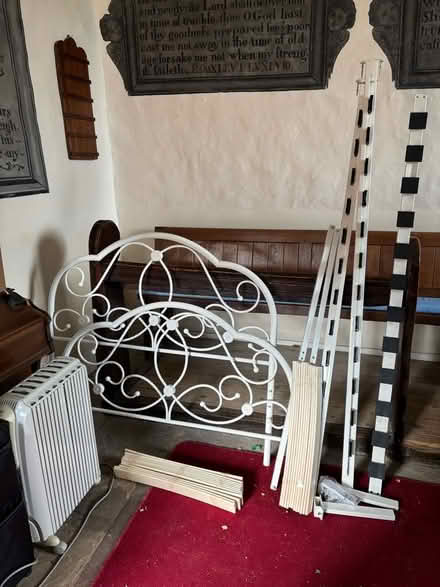 Photo of free 4ft wide Cream Metal Slatted Bedframe. In good condition (Appleby-in-Westmorland CA16) #1