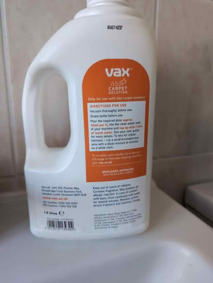 Photo of free 1.5 bottles of VAX carpet cleaner (BN43) #3
