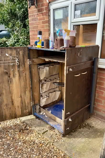 Photo of free Wooden tack locker outdoor cupboard (Bassingbourn, SG8) #1