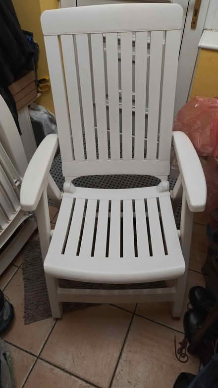 Photo of free White plastic garden chairs (WA5) #1