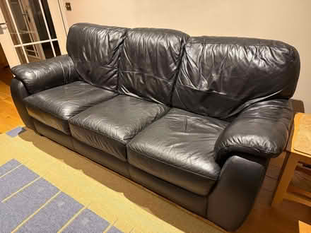 Photo of free Black leather 3 seater sofa (Lower Earley RG6) #3