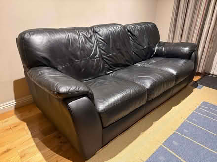 Photo of free Black leather 3 seater sofa (Lower Earley RG6) #1