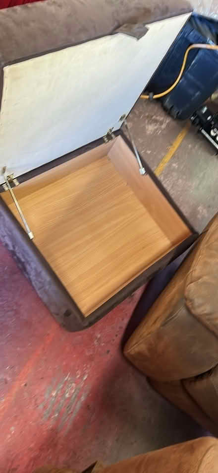 Photo of free 3 seater brown suede sofa and a footstool (Heartsease NR7) #2