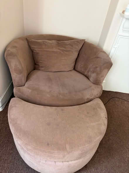 Photo of free Brown Loveseat + Footstool (Clapton E5) #1