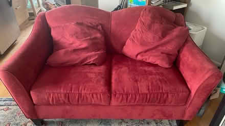 Photo of free Old red couch and red loveseat (Kalorama/Adams Morgan) #1