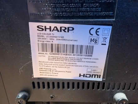 Photo of free Sharp 24 Inch LED TV, built-in DVD (Harmans Water RG12) #3