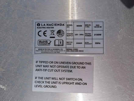 Photo of free Electric infrared patio heater (Dumbreck G41) #2