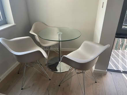 Photo of free Small glass table + 3 chairs (Barnsbury N7) #1